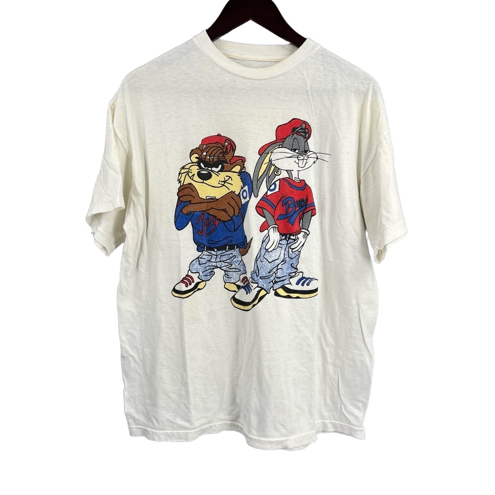 Vintage Hip Hop Bugs Bunny Taz‎ T-Shirt Graphic Tee Short Sleeve Single Stitch